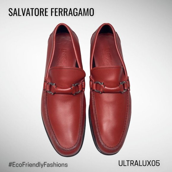 Salvatore Ferragamo Florence Mens Red Leather Horse Bite Slip On Loafer Size 8.5 main image 8